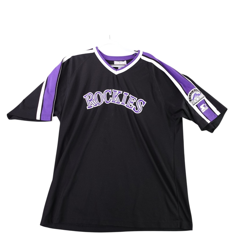 Vtg 90s Starter Colorado Rockies Jersey Mens XL Black Batting Practice Mesh MLB